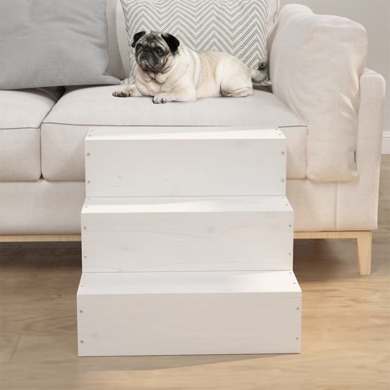 Escada p/ animais de estimação 40x37,5x35cm pinho maciço branco-Escadas e rampas para animais de estimação-Home Retail