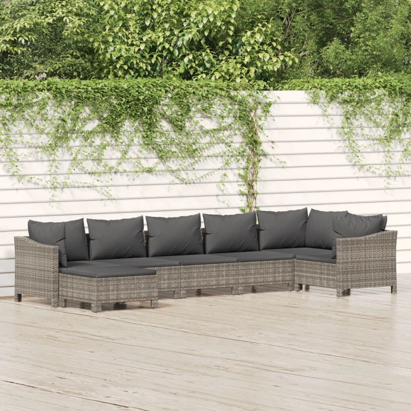 7 pcs conjunto lounge de jardim c/ almofadões vime PE cinzento-Conjuntos de jardim-Home Retail