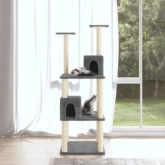 Árvore p/ gatos c/ postes arranhadores sisal 141cm cinza-escuro