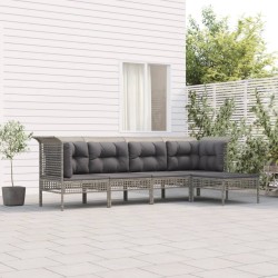 5 pcs conjunto lounge de jardim c/ almofadões vime PE cinzento