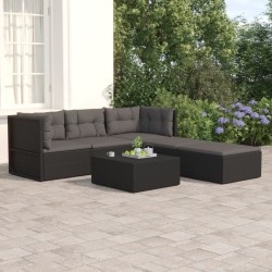 5 pcs conjunto lounge de jardim c/ almofadões vime PE preto