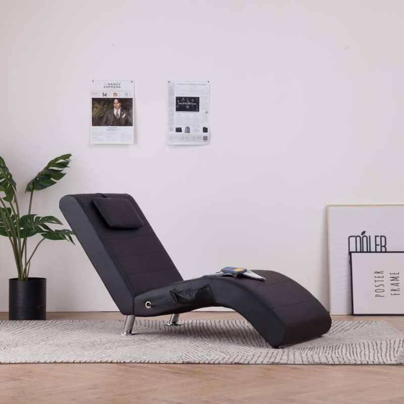 Chaise longue de massagem c/ almofada couro artificial preto-Cadeiras de descanso-Home Retail