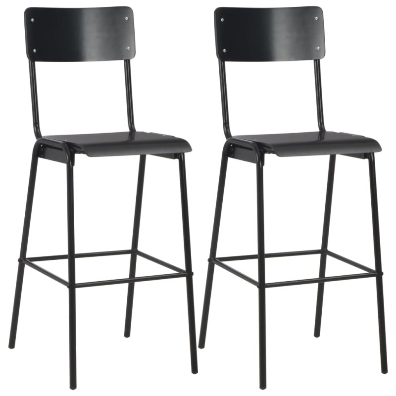 Cadeiras de bar 2 pcs contraplacado maciço e aço preto-Bancos de bar-Home Retail