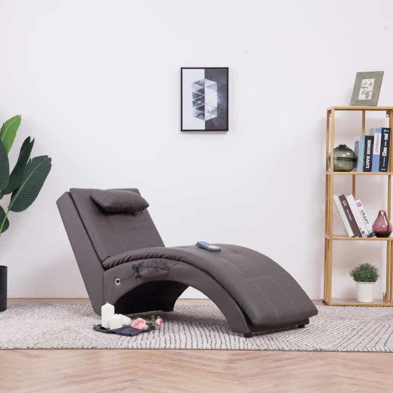 Chaise longue de massagem c/ almofada couro artificial cinzento-Cadeiras de descanso-Home Retail