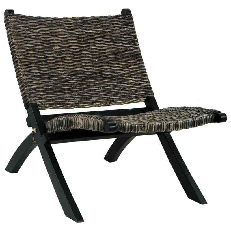 Cadeira relaxante vime Kubu natural/madeira mogno maciça preto-Poltronas-Home Retail