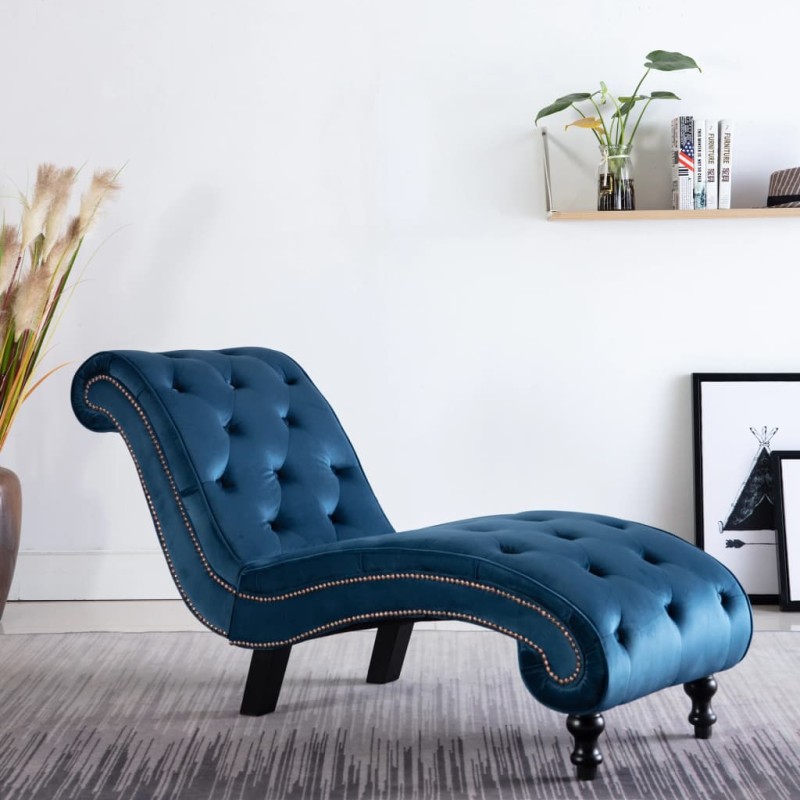 Chaise longue em veludo azul-Cadeiras de descanso-Home Retail