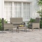 4 pcs conjunto lounge de jardim c/ almofadões vime PE cinzento