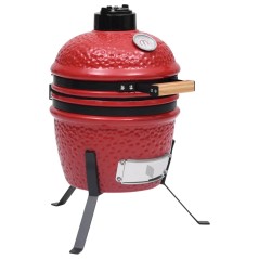 Churrasqueira/defumador Kamado 2-em-1 cerâmica 56 cm vermelho