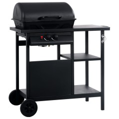 Grelhador/BBQ a gás com mesa de apoio 3 prateleiras preto