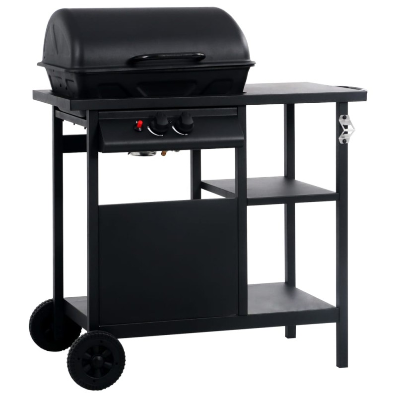 Grelhador/BBQ a gás com mesa de apoio 3 prateleiras preto-Churrasqueiras de exterior-Home Retail