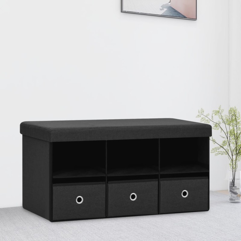 Banco de arrumação dobrável 76x38x38 cm linho falso preto-Bancos de arrumação e entrada-Home Retail