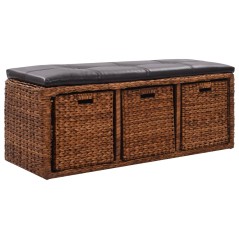 Banco com 3 cestos erva marinha 105x40x42 cm castanho