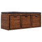 Banco com 3 cestos erva marinha 105x40x42 cm castanho