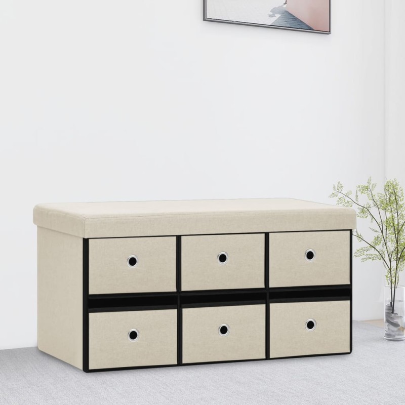 Banco de arrumação dobrável 76x38x38 cm linho falso branco nata-Bancos de arrumação e entrada-Home Retail