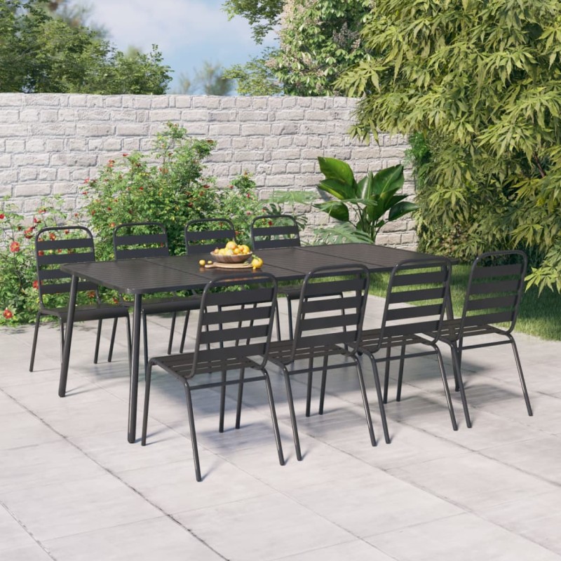 9 pcs conjunto de jantar para jardim aço antracite-Conjuntos de jardim-Home Retail