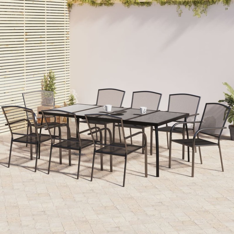 9 pcs conjunto de jantar para jardim aço antracite-Conjuntos de jardim-Home Retail