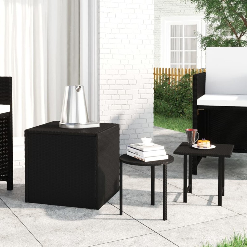 Mesas de apoio 3 pcs vime PE preto-Mesas de apoio-Home Retail