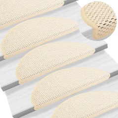 Tapetes escada adesivos aspeto sisal 15pcs 65x21x4 cm creme