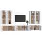 7 pcs conjunto móveis de TV madeira processada branco brilhante