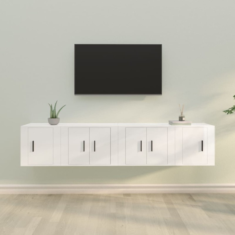 4 pcs conjunto móveis de TV madeira processada branco brilhante-Móveis de TV-Home Retail