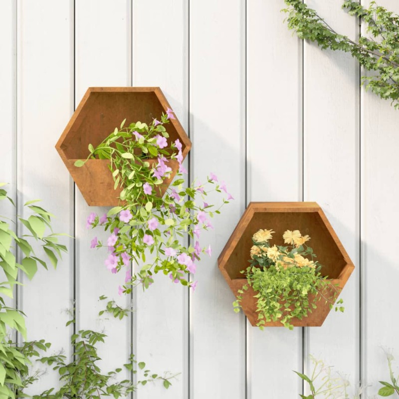 Vasos/floreiras de parede 2 pcs aço corten cor enferrujado-Vasos e floreiras-Home Retail