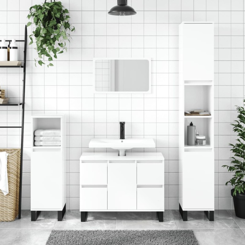 Armário WC 80x33x60 cm derivados de madeira branco brilhante-Armários para casa de banho-Home Retail