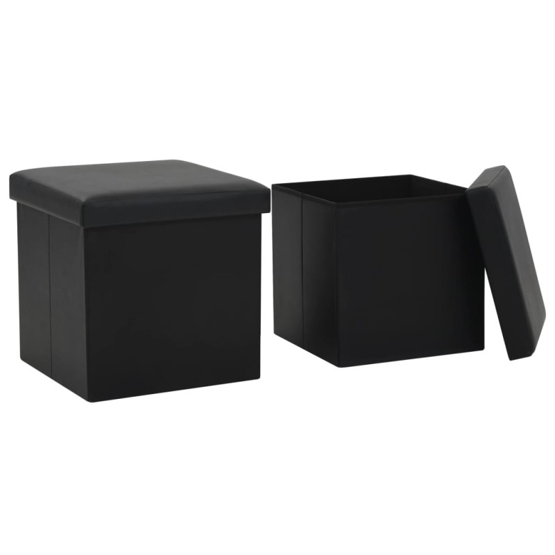 Bancos de arrumação dobráveis 2 pcs couro artificial preto-Cadeiras e bancos dobráveis-Home Retail