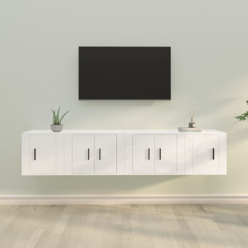 Conjunto móveis de TV 4 pcs madeira processada branco-Móveis de TV-Home Retail