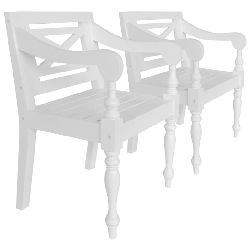 Cadeiras Batávia 2 pcs madeira de mogno maciça branco-Cadeiras de cozinha e sala de jantar-Home Retail