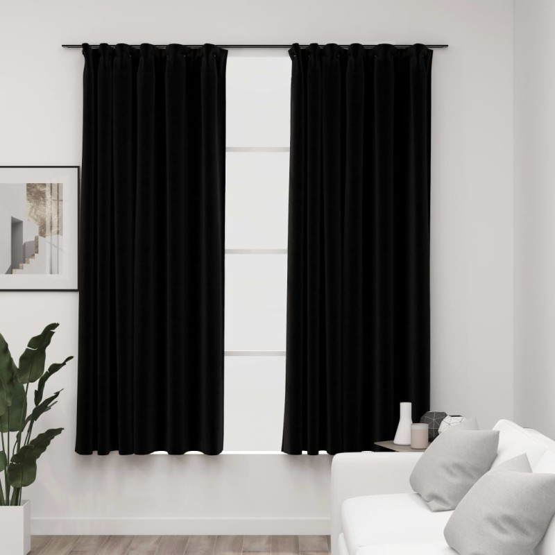 Cortinas opacas aspeto linho com ganchos 2 pcs 140x175 cm preto-Persianas e cortinas-Home Retail