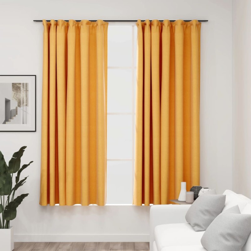 Cortinas opacas aspeto linho c/ ganchos 2 pcs 140x175cm amarelo-Persianas e cortinas-Home Retail