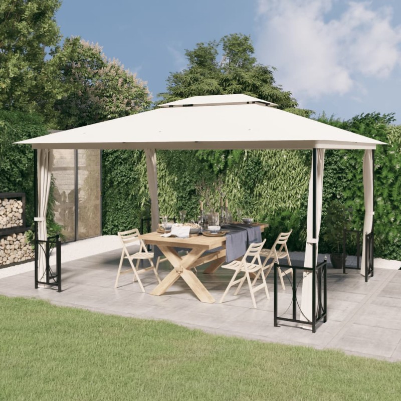 Gazebo com paredes laterais e telhado duplo 3x4 m cor creme-Toldos e gazebos-Home Retail