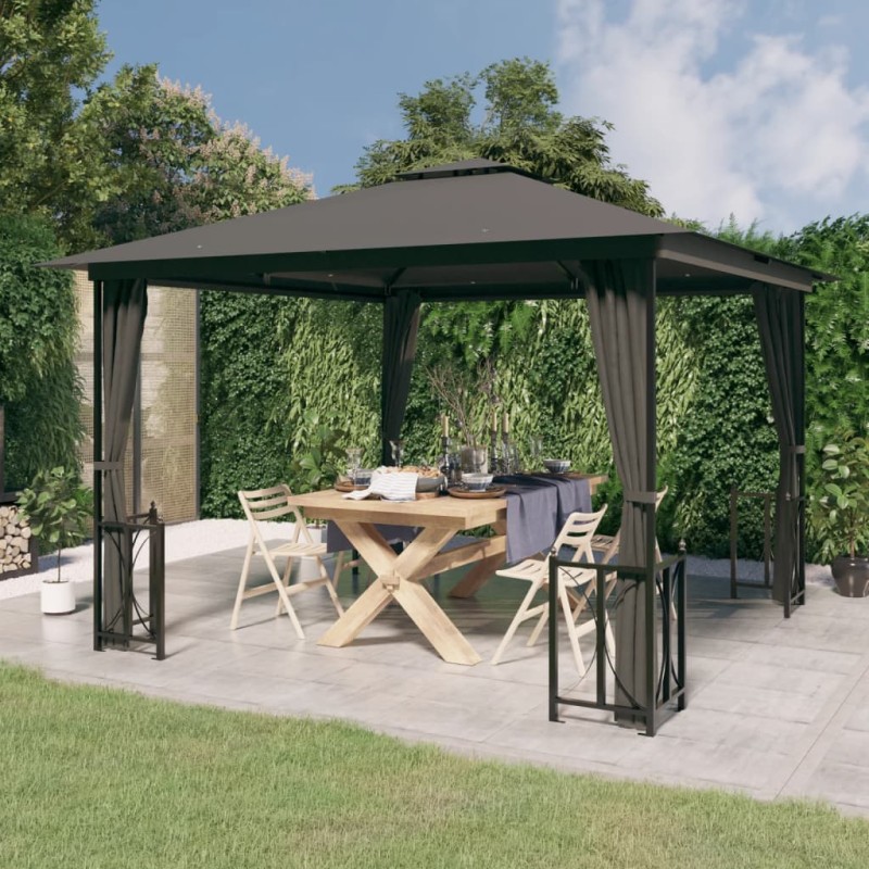 Gazebo com paredes laterais e telhado duplo 3x3 m cor antracite-Toldos e gazebos-Home Retail