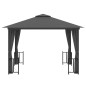 Gazebo com paredes laterais e telhado duplo 3x3 m cor antracite