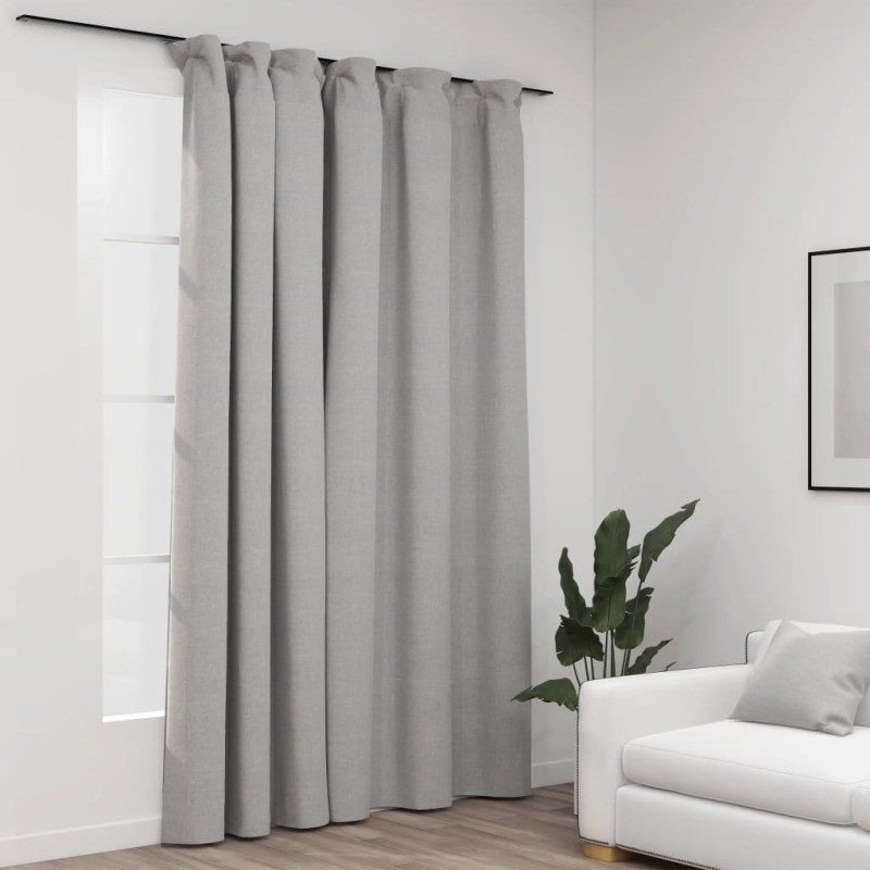 Cortinas opacas aspeto linho com ganchos 290x245 cm cinzento-Persianas e cortinas-Home Retail