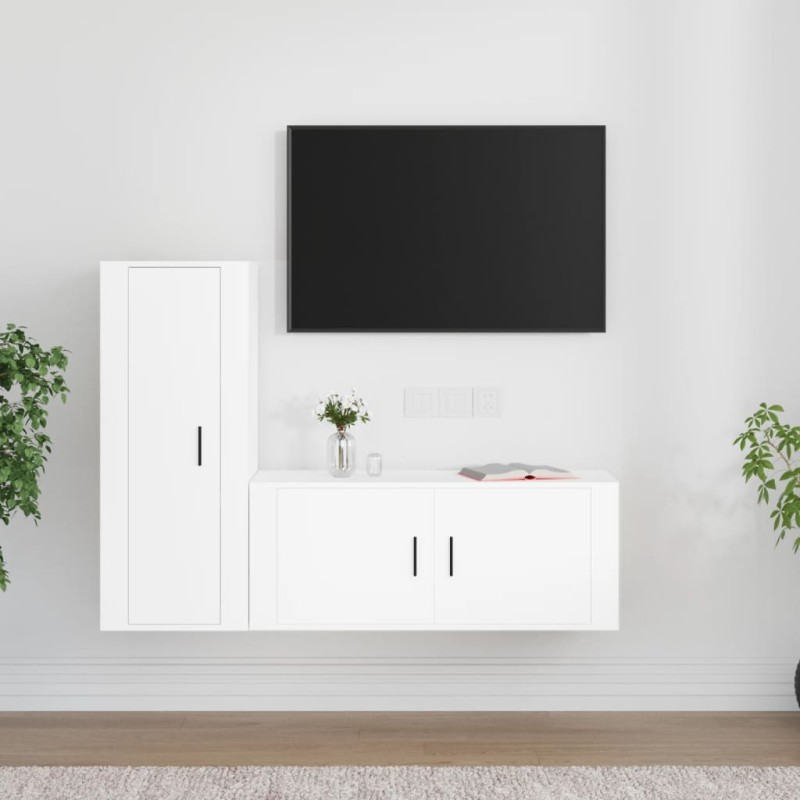 2 pcs conjunto móveis de TV derivados de madeira branco-Móveis de TV-Home Retail