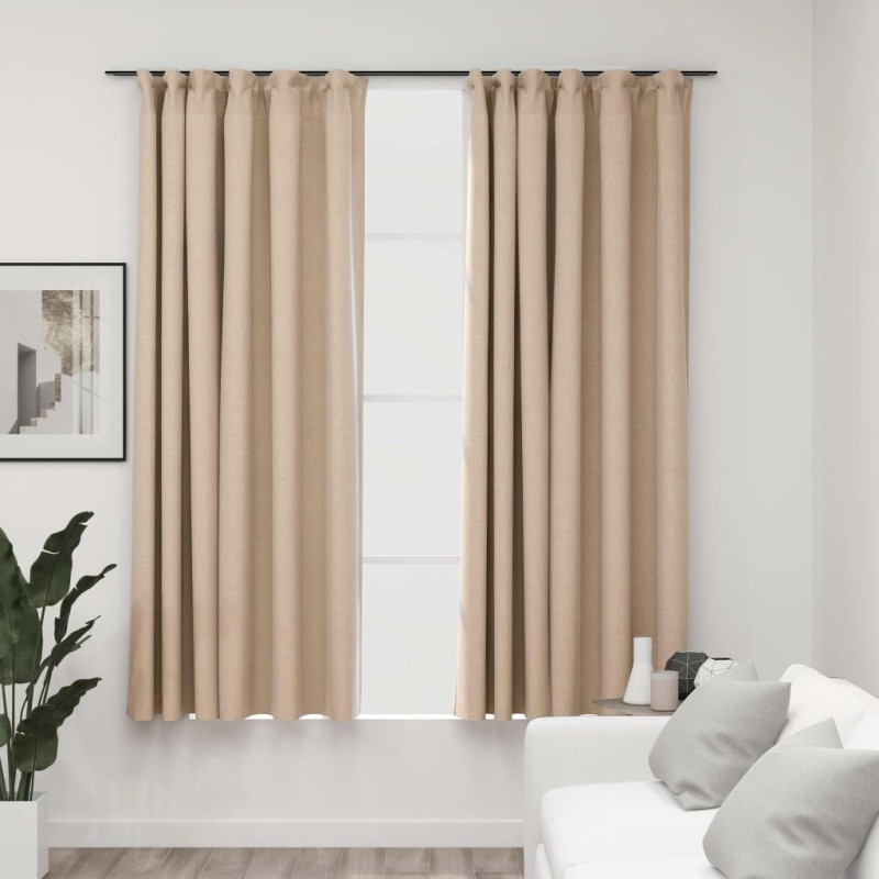 Cortinas opacas aspeto linho c/ ganchos 2 pcs 140x175 cm bege-Persianas e cortinas-Home Retail