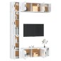 7 pcs conjunto móveis de TV madeira processada branco brilhante