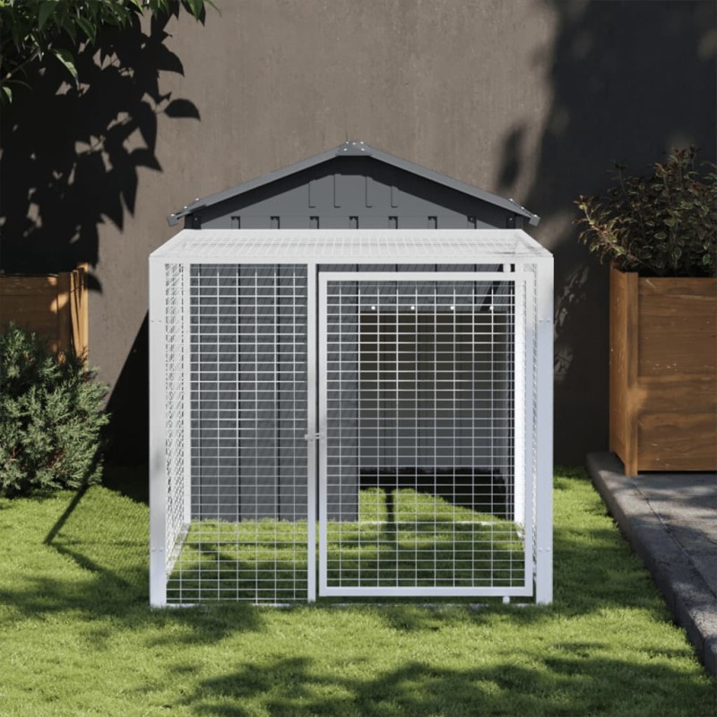 Galinheiro com anexo 117x201x123 cm aço galvanizado antracite-Casotas e gaiolas para animais pequenos-Home Retail