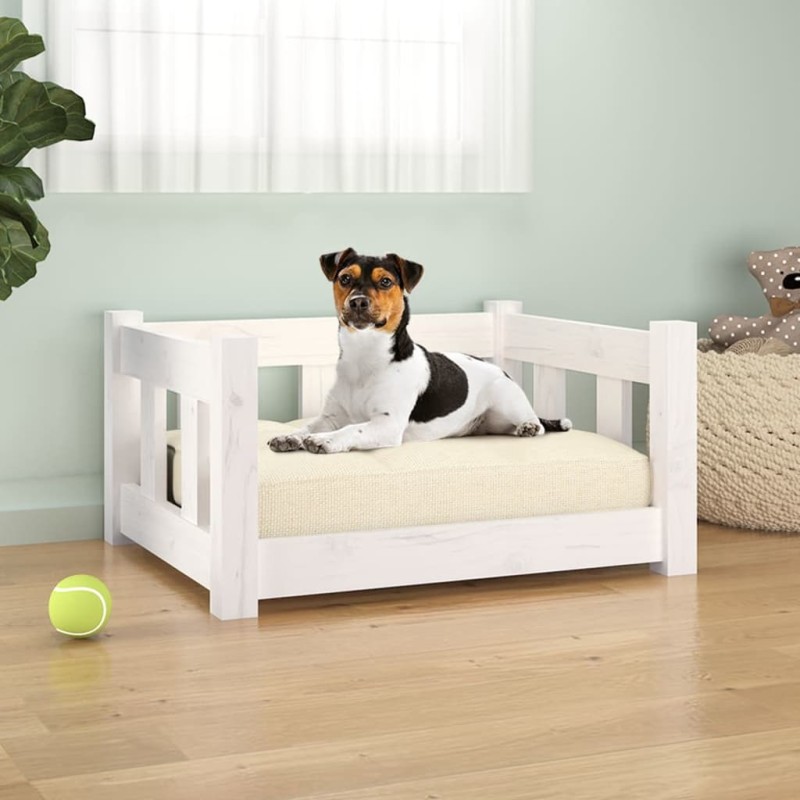 Cama para cães 55,5x45,5x28 cm madeira de pinho maciça branco-Ninhos para cães-Home Retail