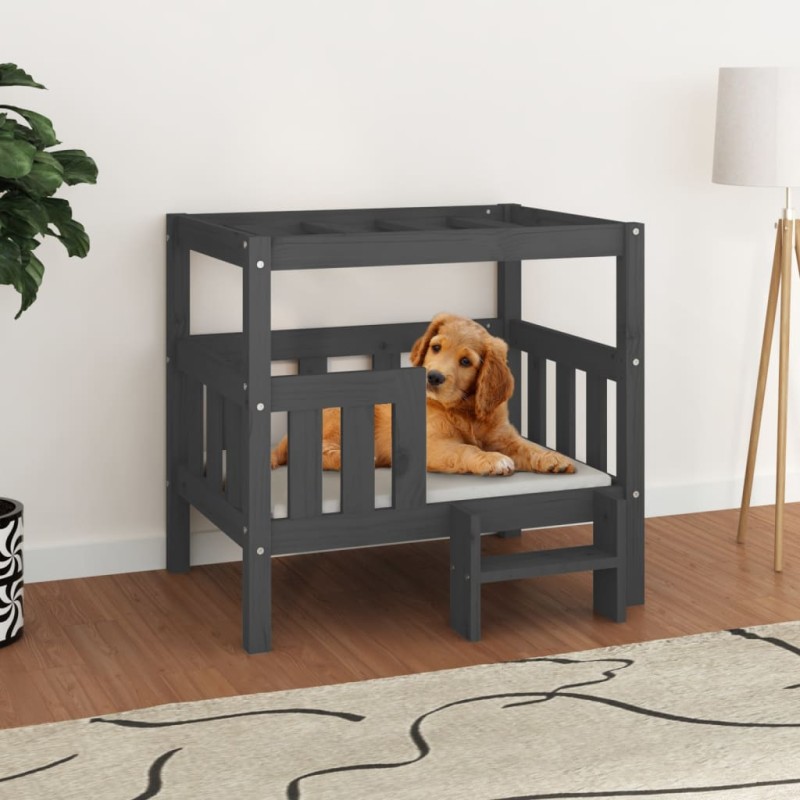 Cama para cães 75,5x63,5x70 cm madeira de pinho maciça cinza-Ninhos para cães-Home Retail