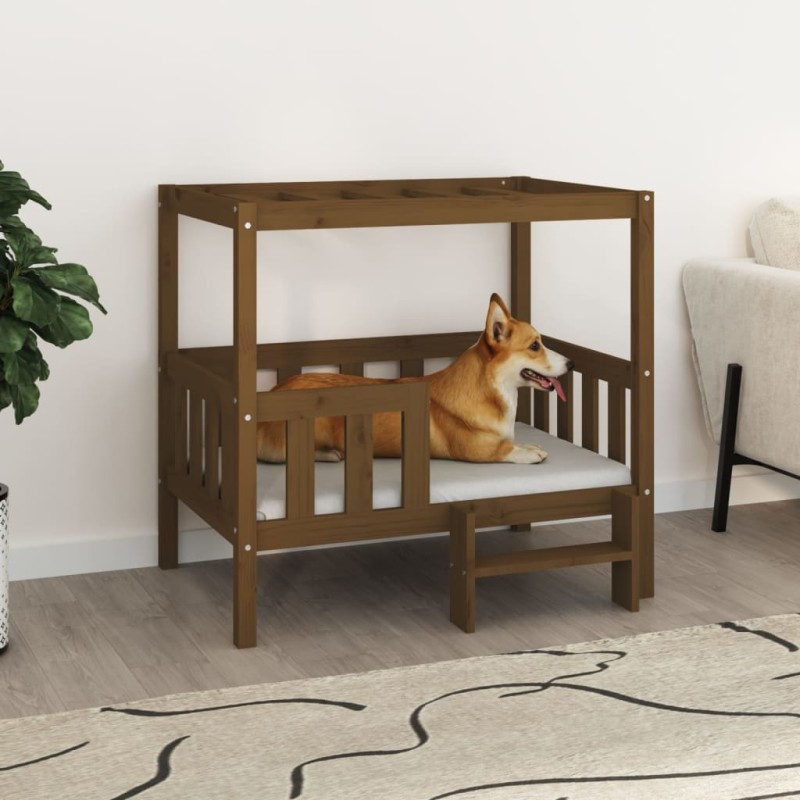 Cama para cães 95,5x73,5x90 cm pinho maciço castanho mel-Ninhos para cães-Home Retail