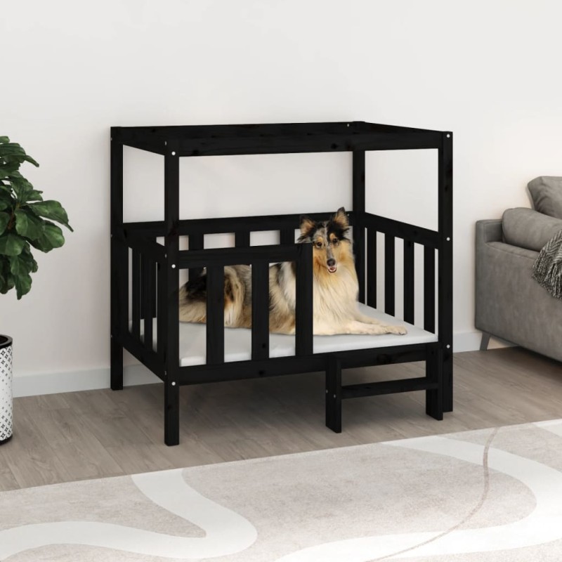 Cama para cães 105,5x83,5x100 cm madeira de pinho maciça preto-Ninhos para cães-Home Retail