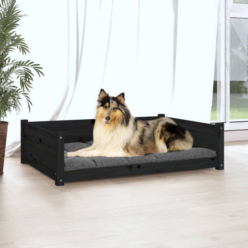 Cama para cães 95,5x65,5x28 cm madeira de pinho maciça preto-Ninhos para cães-Home Retail