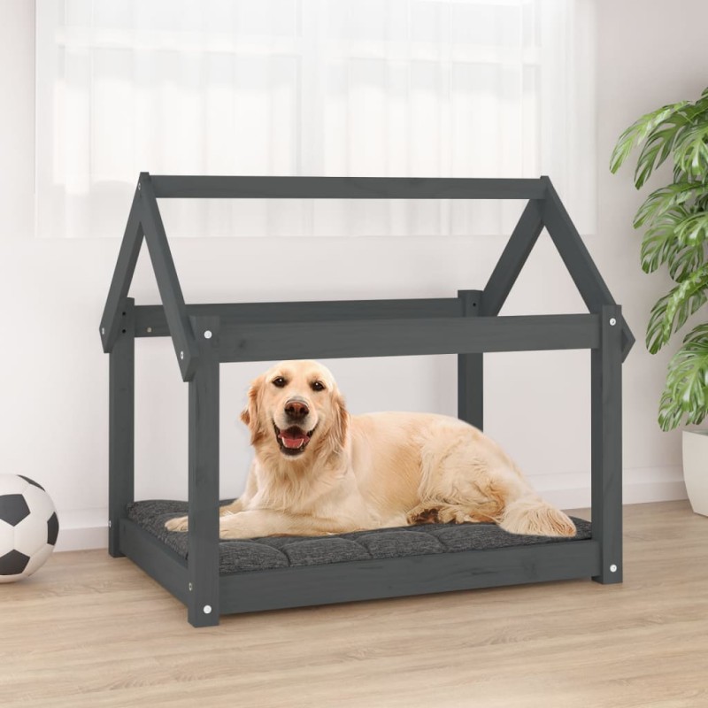 Cama para cães 81x60x70 cm madeira de pinho maciça cinza-Ninhos para cães-Home Retail