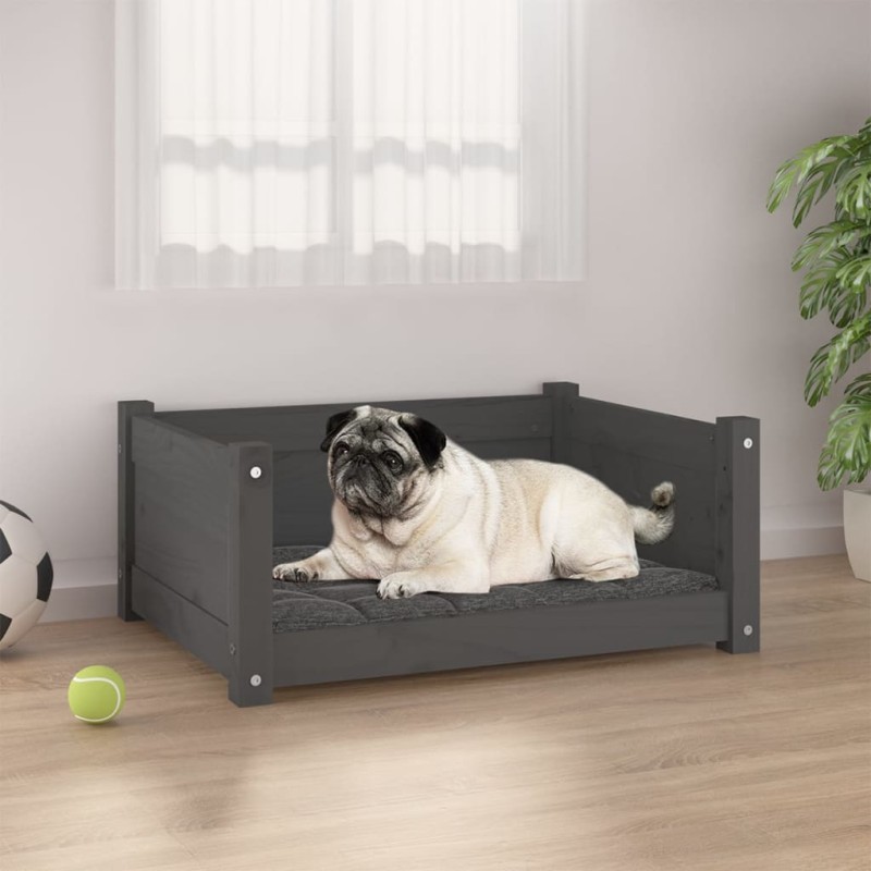 Cama para cães 65,5x50,5x28 cm madeira de pinho maciça cinzento-Ninhos para cães-Home Retail