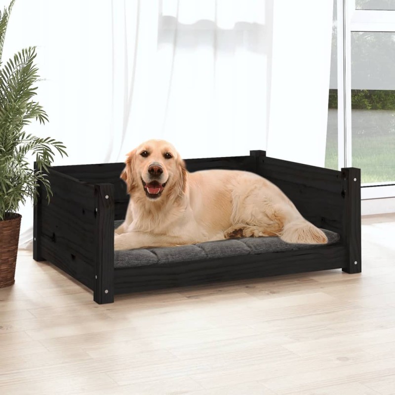 Cama para cães 75,5x55,5x28 cm madeira de pinho maciça preto-Ninhos para cães-Home Retail