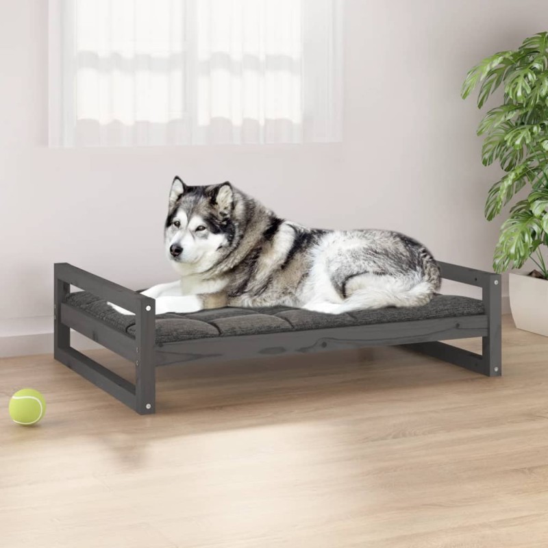 Cama para cães 105,5x75,5x28cm madeira de pinho maciça cinzento-Ninhos para cães-Home Retail