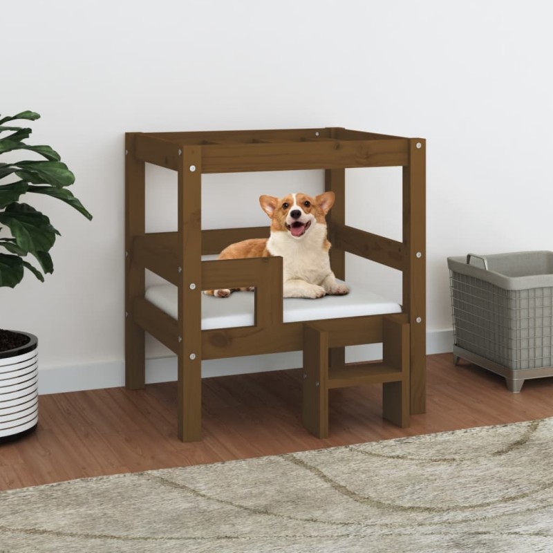 Cama para cães 55,5x53,5x60 cm pinho maciço castanho mel-Ninhos para cães-Home Retail