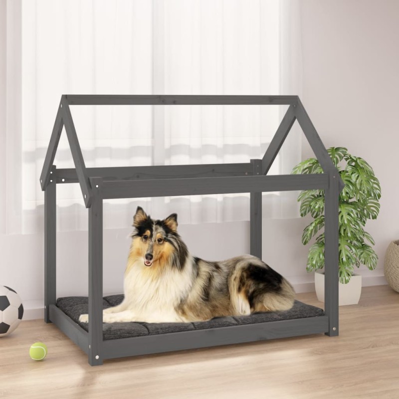 Cama para cães 101x70x90 cm madeira de pinho maciça cinza-Ninhos para cães-Home Retail